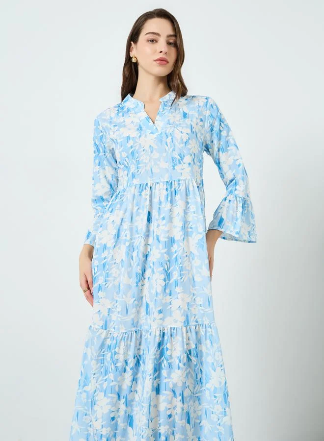 تايك تو فستان ميدي بكسرات وياقة مفتوحة ونقشة زهور للنساء